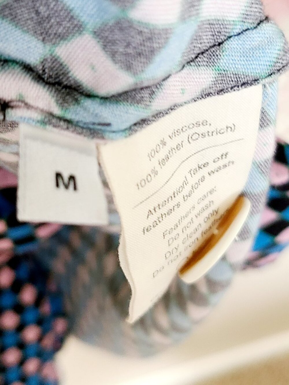 Sleeper Party Feather-Trim Pink Blue Argyle Pajama Shirt Medium Luxe Top Only - Picture 7 of 8